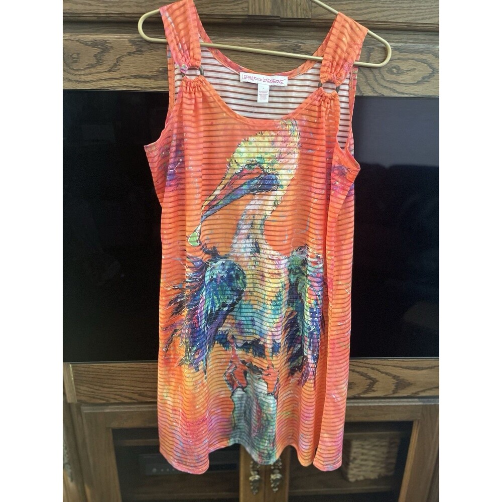 Leoma Grove Bathing Suit Cover Up Bright Orange Pelican Print Sz M 0124